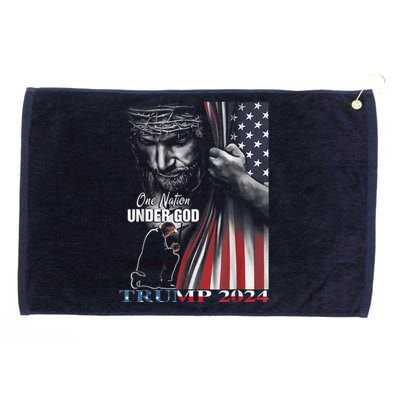 American Flag One Nation Under God Trump 2024 God Gift Grommeted Golf Towel