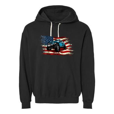 American Flag Off Roading Off Road 4x4 Mudding Garment-Dyed Fleece Hoodie