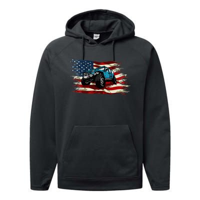 American Flag Off Roading Off Road 4x4 Mudding Performance Fleece Hoodie