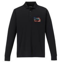 American Flag Off Roading Off Road 4x4 Mudding Performance Long Sleeve Polo