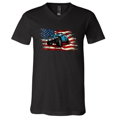 American Flag Off Roading Off Road 4x4 Mudding V-Neck T-Shirt