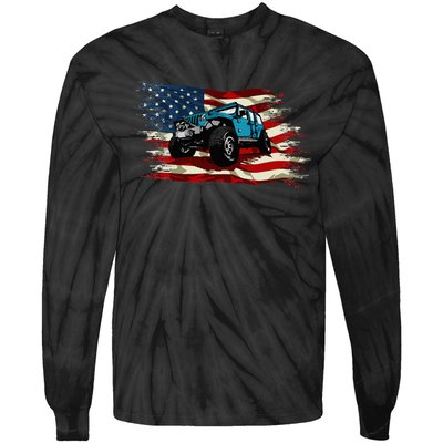 American Flag Off Roading Off Road 4x4 Mudding Tie-Dye Long Sleeve Shirt