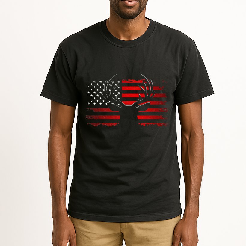 American Flag Outdoor Clothing Antlers Deer Tall T-Shirt