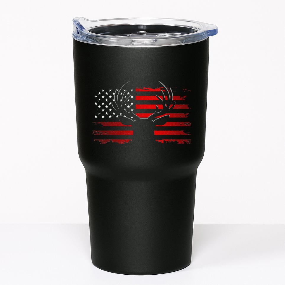 American Flag Outdoor Clothing Antlers Deer Tumbler