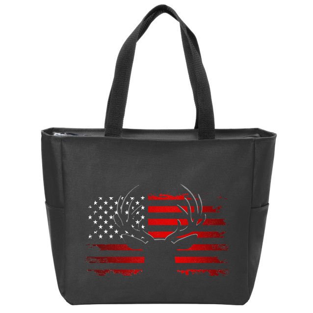 American Flag Outdoor Clothing Antlers Deer Zip Tote Bag