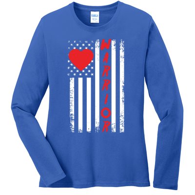 American Flag Open Heart Surgery Warrior Meaningful Gift Ladies Long Sleeve Shirt