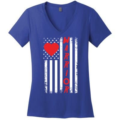 American Flag Open Heart Surgery Warrior Meaningful Gift Women's V-Neck T-Shirt