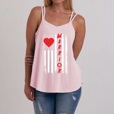 American Flag Open Heart Surgery Warrior Meaningful Gift Women's Strappy Tank