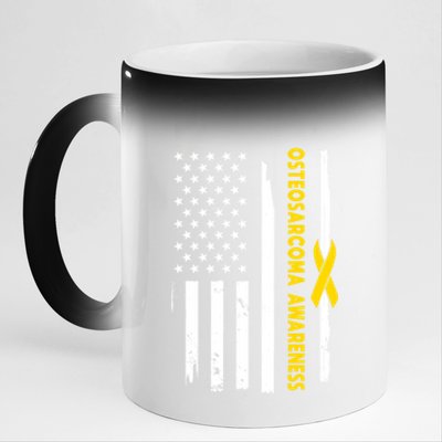 American Flag Osteosarcoma Awareness Wear Yellow Ribbon Usa Great Gift 11oz Black Color Changing Mug