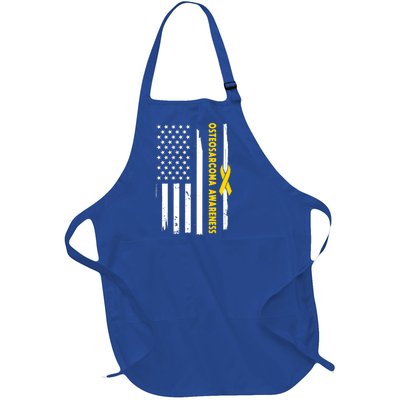 American Flag Osteosarcoma Awareness Wear Yellow Ribbon Usa Great Gift Full-Length Apron With Pockets