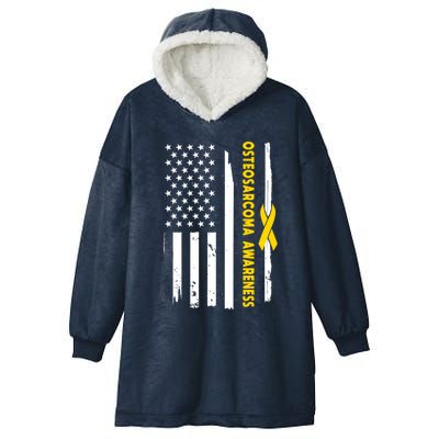 American Flag Osteosarcoma Awareness Wear Yellow Ribbon Usa Great Gift Hooded Wearable Blanket