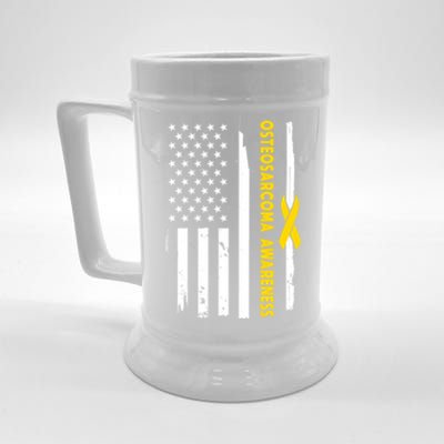 American Flag Osteosarcoma Awareness Wear Yellow Ribbon Usa Great Gift Beer Stein