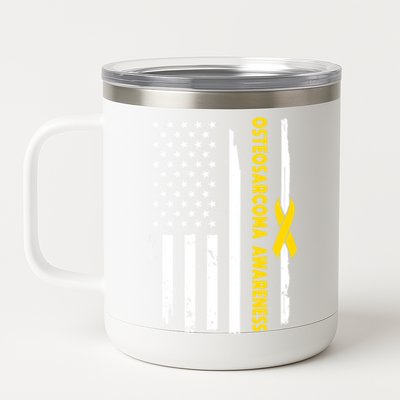 American Flag Osteosarcoma Awareness Wear Yellow Ribbon Usa Great Gift 12 oz Stainless Steel Tumbler Cup