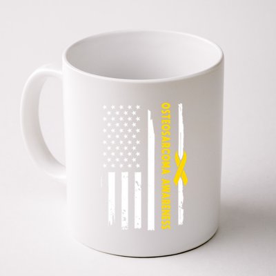 American Flag Osteosarcoma Awareness Wear Yellow Ribbon Usa Great Gift Coffee Mug