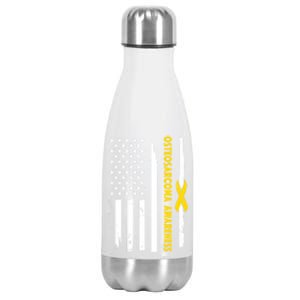 American Flag Osteosarcoma Awareness Wear Yellow Ribbon Usa Great Gift Stainless Steel Insulated Water Bottle