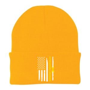 American Flag Osteosarcoma Awareness Wear Yellow Ribbon Usa Gift Knit Cap Winter Beanie