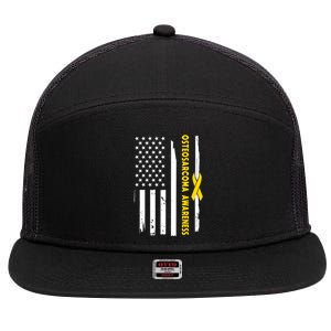 American Flag Osteosarcoma Awareness Wear Yellow Ribbon Usa Gift 7 Panel Mesh Trucker Snapback Hat