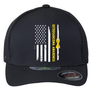 American Flag Osteosarcoma Awareness Wear Yellow Ribbon Usa Gift Flexfit Unipanel Trucker Cap