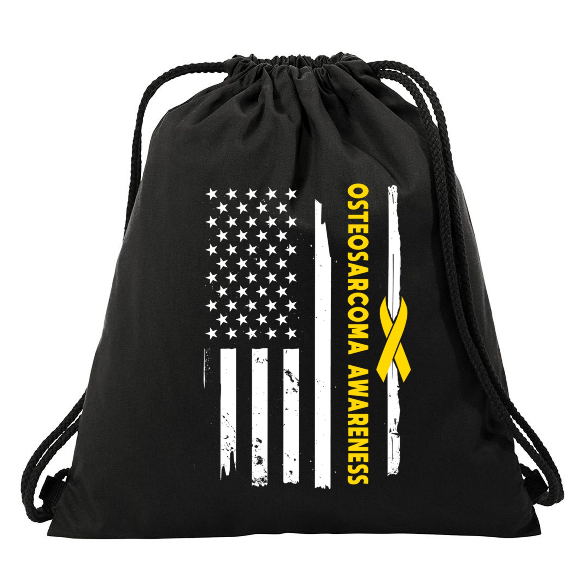 American Flag Osteosarcoma Awareness Wear Yellow Ribbon Usa Gift Drawstring Bag
