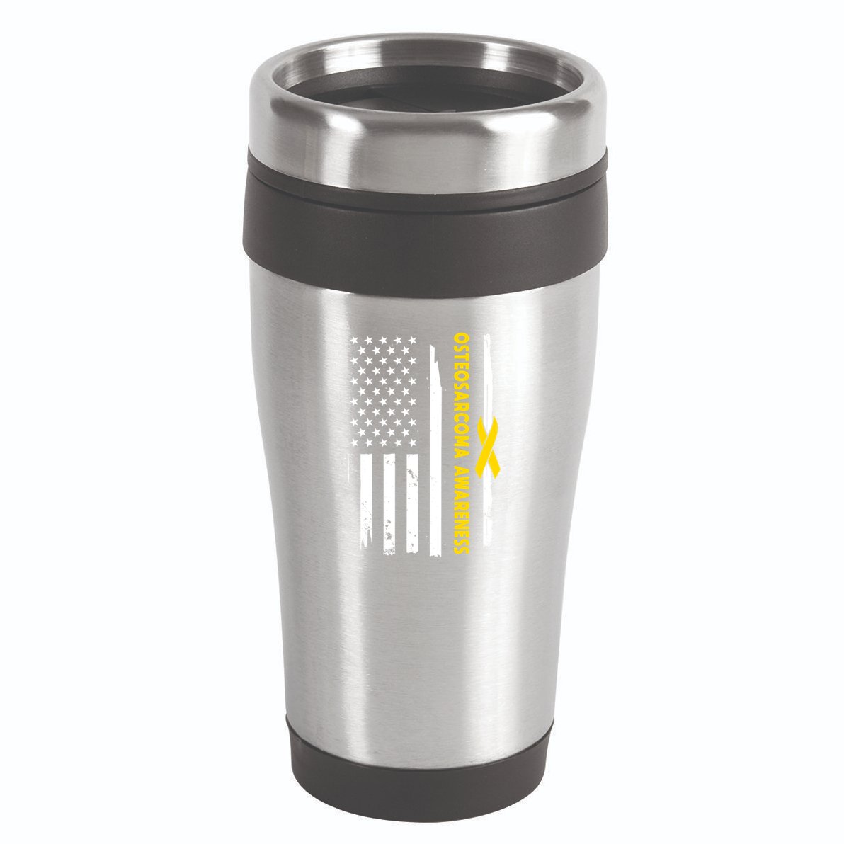American Flag Osteosarcoma Awareness Wear Yellow Ribbon Usa Gift 16oz Travel Tumbler