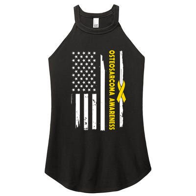 American Flag Osteosarcoma Awareness Wear Yellow Ribbon Usa Gift Women's Perfect Tri Rocker Tank