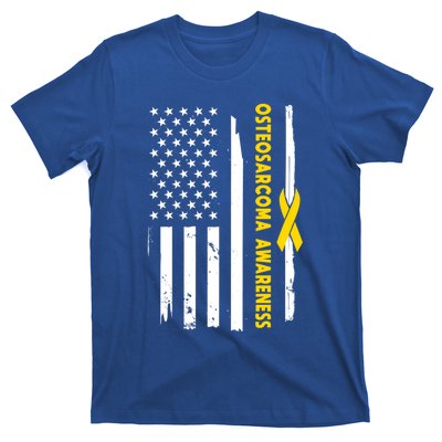 American Flag Osteosarcoma Awareness Wear Yellow Ribbon Usa Gift T-Shirt