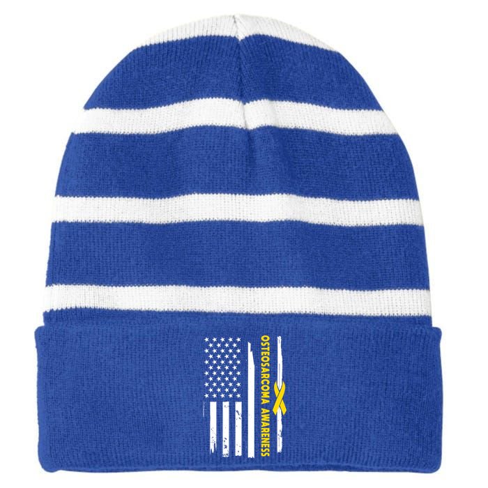 American Flag Osteosarcoma Awareness Wear Yellow Ribbon Usa Gift Striped Beanie with Solid Band