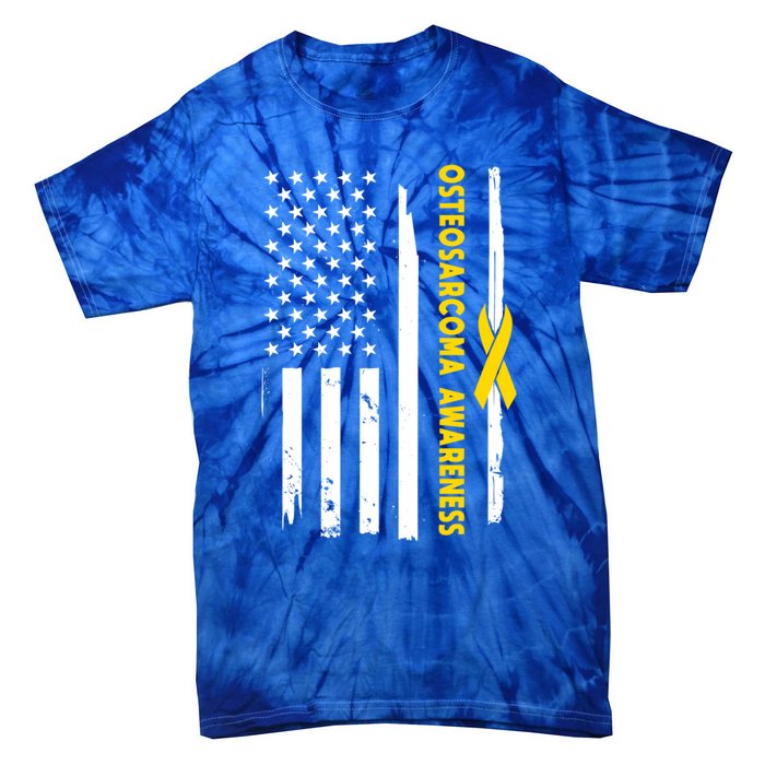 American Flag Osteosarcoma Awareness Wear Yellow Ribbon Usa Gift Tie-Dye T-Shirt