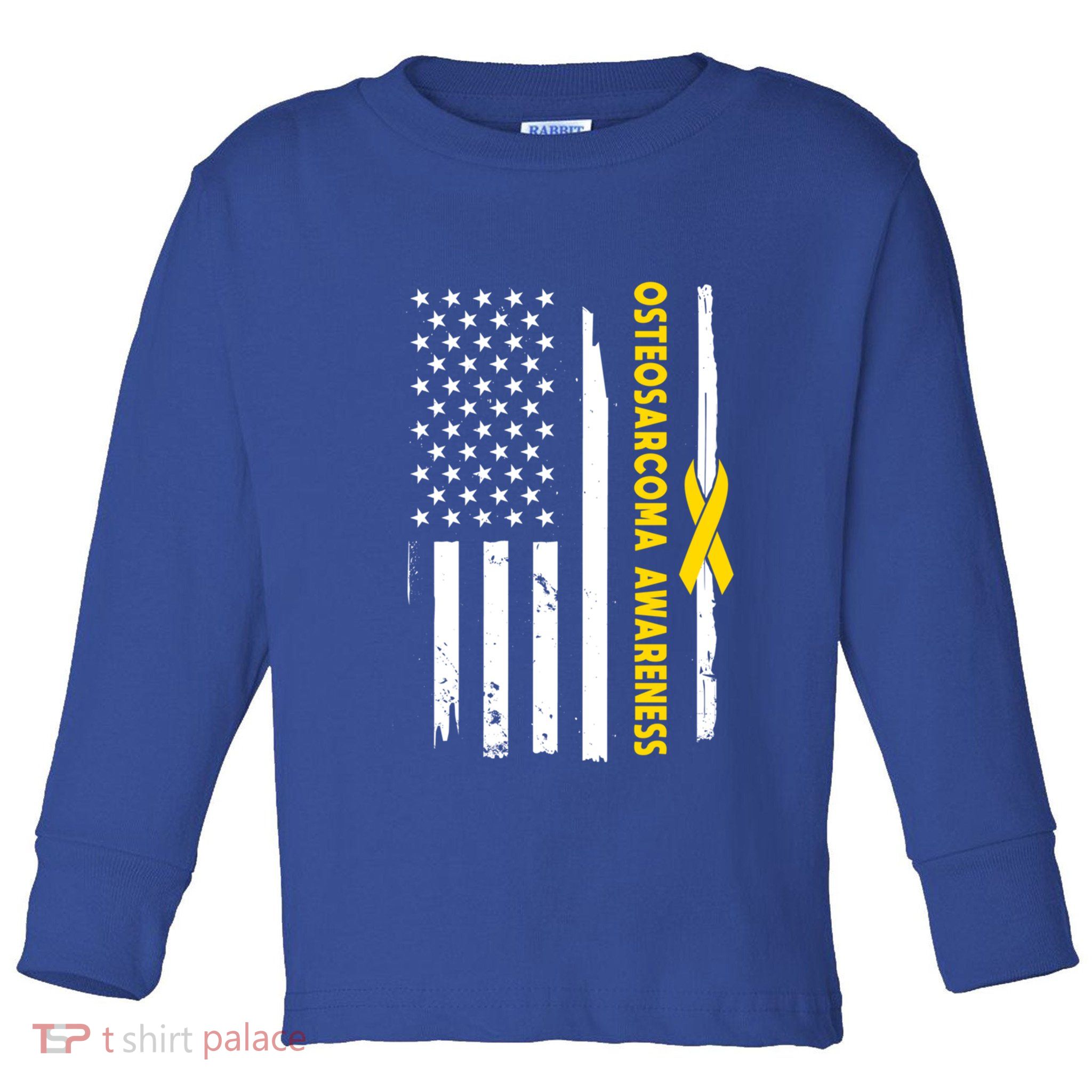American Flag Osteosarcoma Awareness Wear Yellow Ribbon Usa Gift Toddler Long Sleeve Shirt