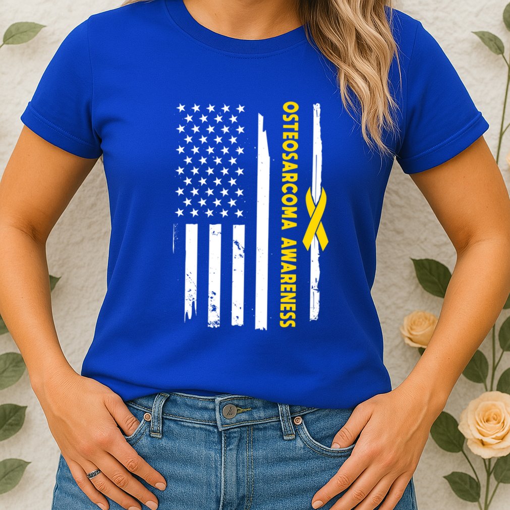 American Flag Osteosarcoma Awareness Wear Yellow Ribbon Usa Gift Womens T-Shirt