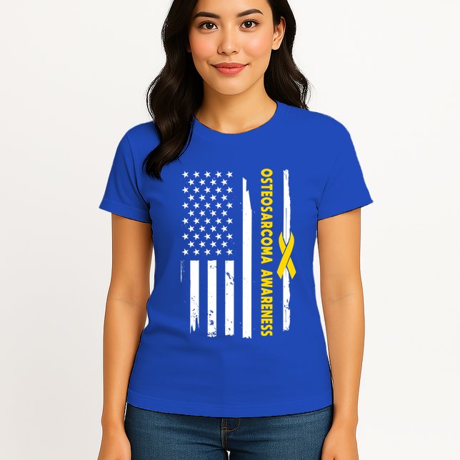 American Flag Osteosarcoma Awareness Wear Yellow Ribbon Usa Gift Womens T-Shirt