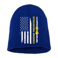 American Flag Osteosarcoma Awareness Wear Yellow Ribbon Usa Gift Short Acrylic Beanie