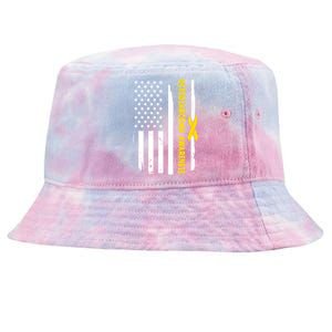 American Flag Osteosarcoma Awareness Wear Yellow Ribbon Usa Gift Tie-Dyed Bucket Hat