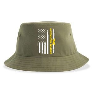 American Flag Osteosarcoma Awareness Wear Yellow Ribbon Usa Gift Sustainable Bucket Hat