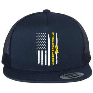 American Flag Osteosarcoma Awareness Wear Yellow Ribbon Usa Gift Flat Bill Trucker Hat