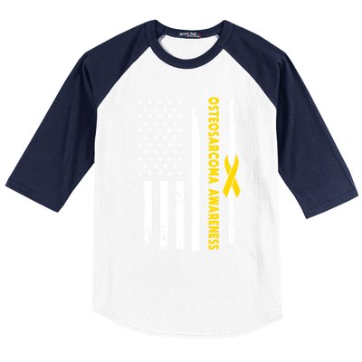 American Flag Osteosarcoma Awareness Wear Yellow Ribbon Usa Gift Baseball Sleeve Shirt