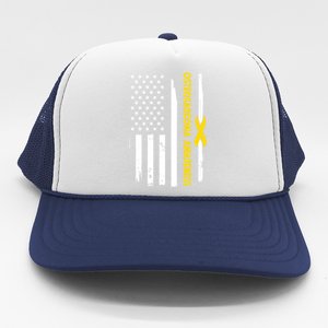 American Flag Osteosarcoma Awareness Wear Yellow Ribbon Usa Gift Trucker Hat