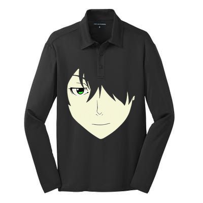 Anime Face Otaku Who Lover Manga Style Japanese Silk Touch Performance Long Sleeve Polo