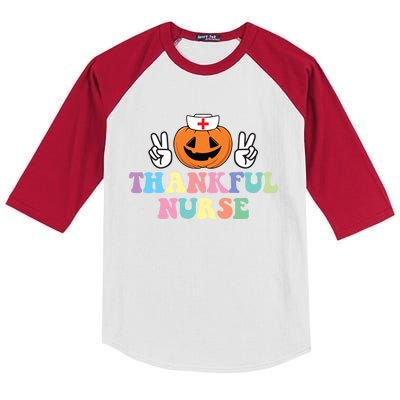 Autumn Fall Outfit Nurse Thankful Grateful Blessed Pumpkin Gift Kids Colorblock Raglan Jersey