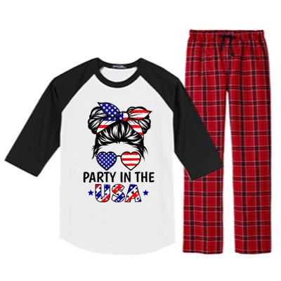 American Flag Party In Usa 4th July Patriotic Raglan Sleeve Pajama Set