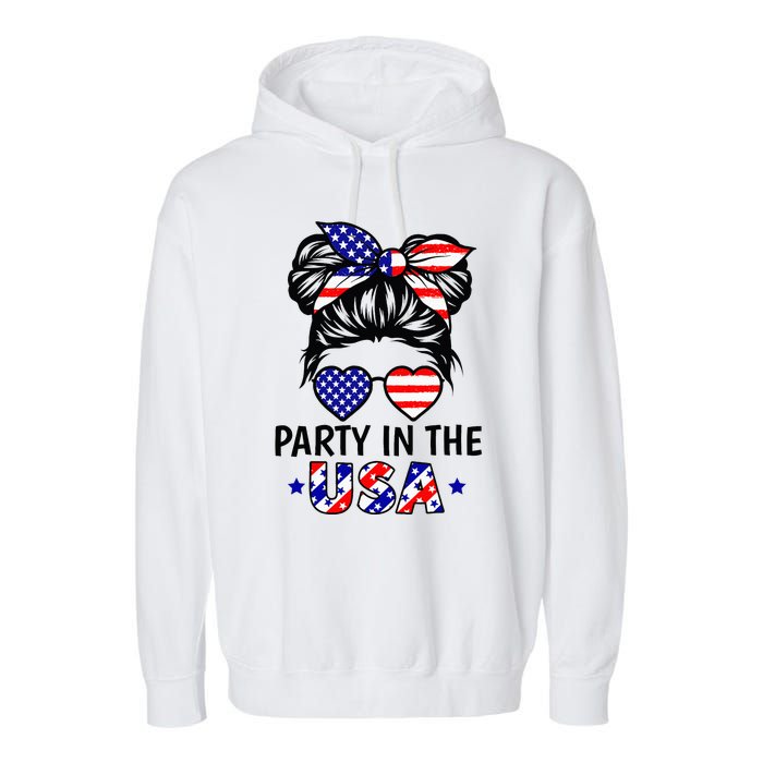 American Flag Party In Usa 4th July Patriotic Garment-Dyed Fleece Hoodie