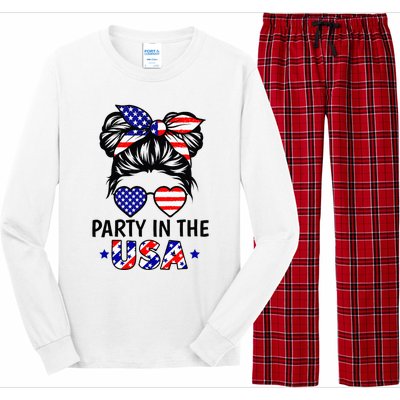 American Flag Party In Usa 4th July Patriotic Long Sleeve Pajama Set