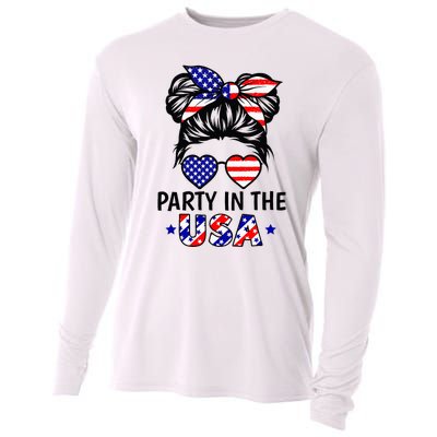 American Flag Party In Usa 4th July Patriotic Cooling Performance Long Sleeve Crew