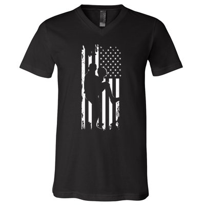 American Flag Pitcher Baseball Apparel Baseball V-Neck T-Shirt