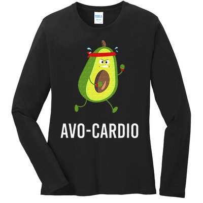 AvoCardio Funny Pun Workout Running Avocado Ladies Long Sleeve Shirt