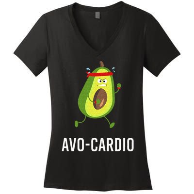 AvoCardio Funny Pun Workout Running Avocado Women's V-Neck T-Shirt