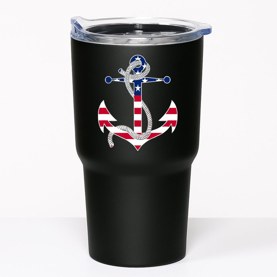 American Flag Patriotic Anchor - Memorial Day 4th Of July Tumbler