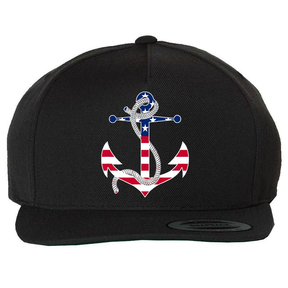 American Flag Patriotic Anchor - Memorial Day 4th Of July Wool Snapback Cap
