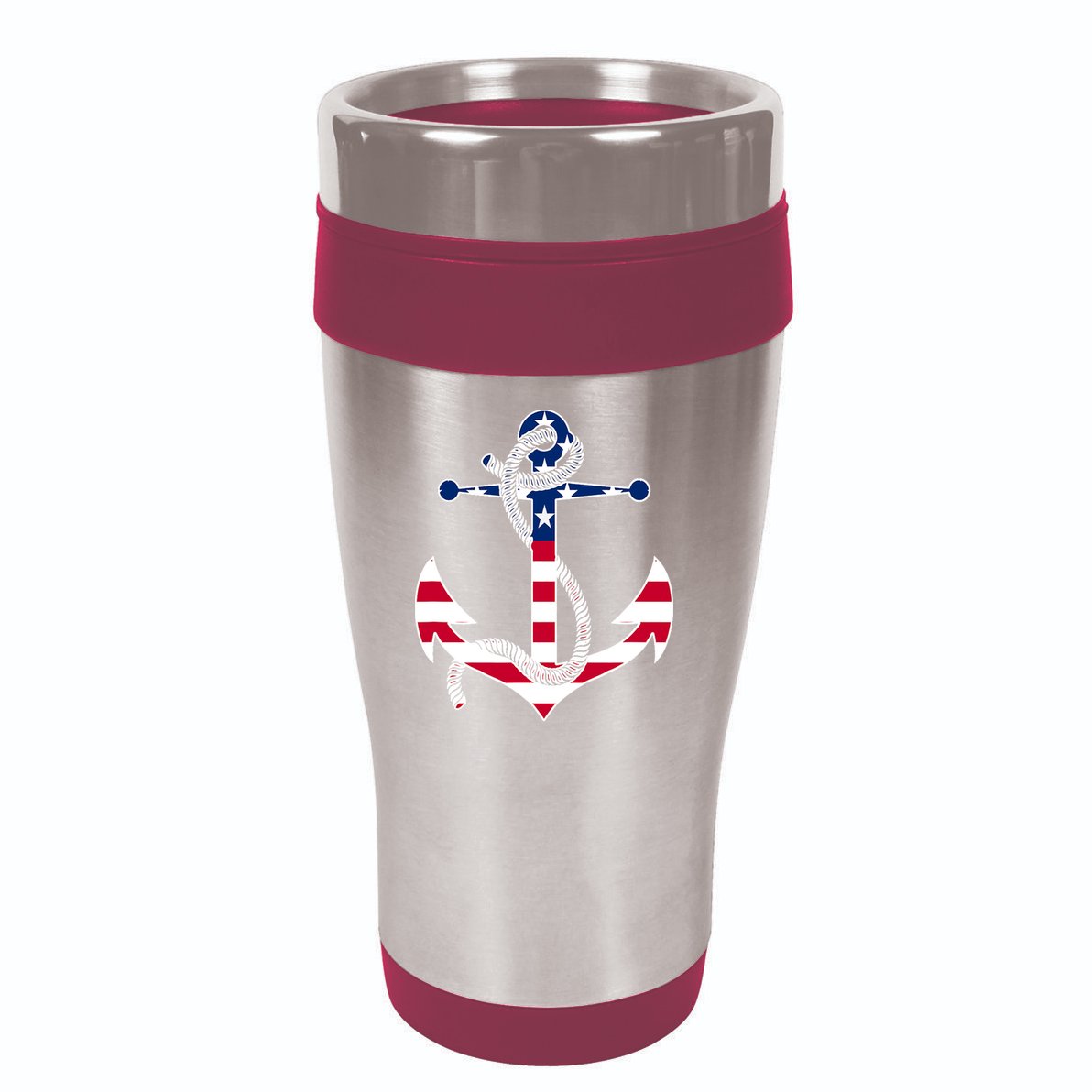 American Flag Patriotic Anchor - Memorial Day 4th Of July 16oz Travel Tumbler