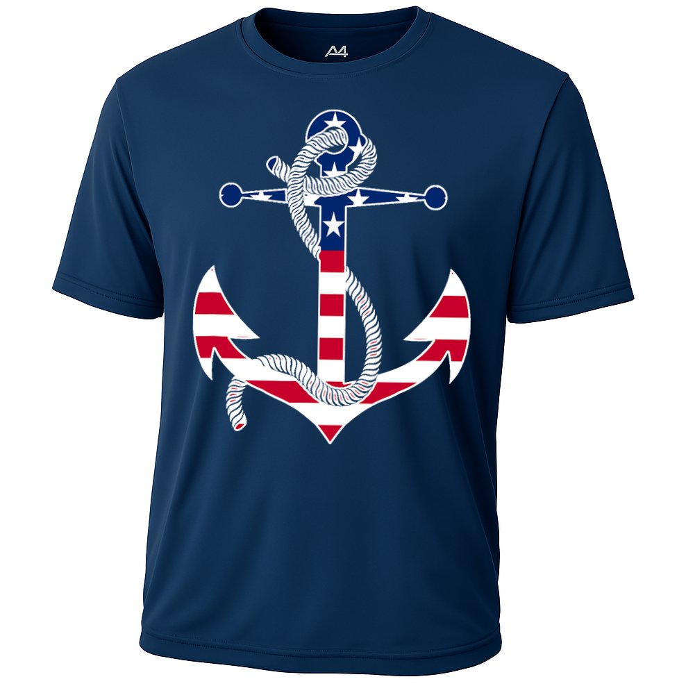 American Flag Patriotic Anchor - Memorial Day 4th Of July Cooling Performance Crew T-Shirt